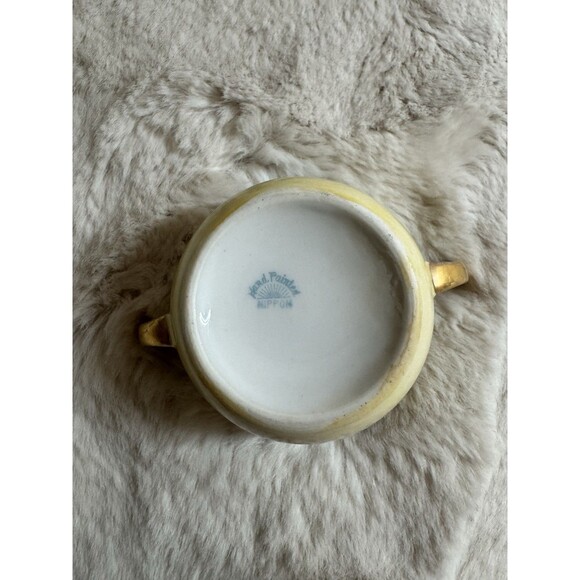 Nippon Sugar Bowl Japan Vintage Antique Yellow Blue Floral No Lid Hand Painted - Picture 4 of 5
